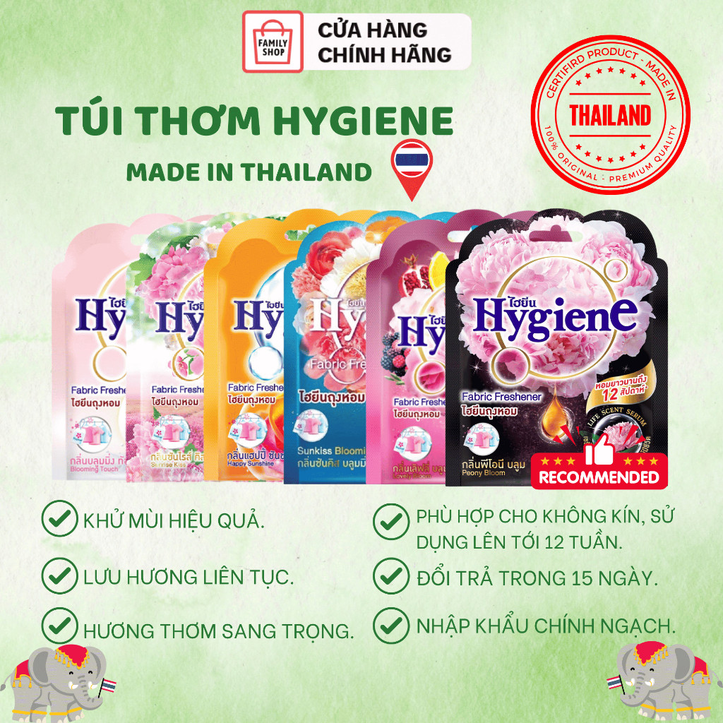 1 HYGIENE TÚI THƠM NỘI ĐỊA THÁI LAN GIÚP KHỬ MÙI TỦ QUẦN ÁO, XE HƠI, KHÔNG GIAN KÍN KHÍ.