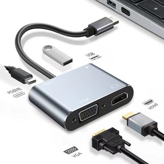 Hub Usb Type C 5 in1 Thunderbolt 3 4 - Bộ chuyển đổi Usb Type sang HDMI,VGA,USB 3.0, 3.5 Audio cho Laptop