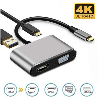 Hub Usb Type C 5 in1 Thunderbolt 3 4 - Bộ chuyển đổi Usb Type sang HDMI,VGA,USB 3.0, 3.5 Audio cho Laptop