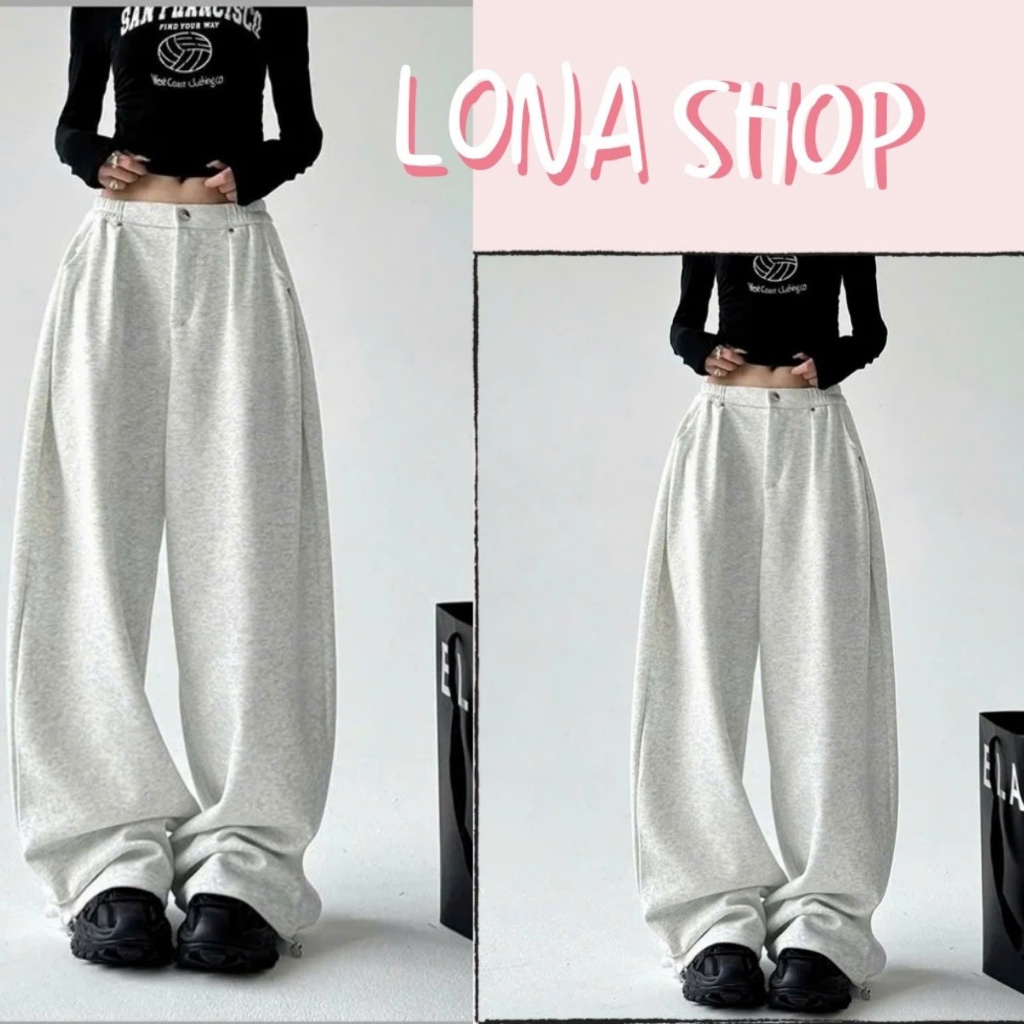 Quần Ống Rộng Nỉ 2 Da Cạp Chun Khóa Có Tui - Quần Thu Đông Ống Suông Nữ Hottrend