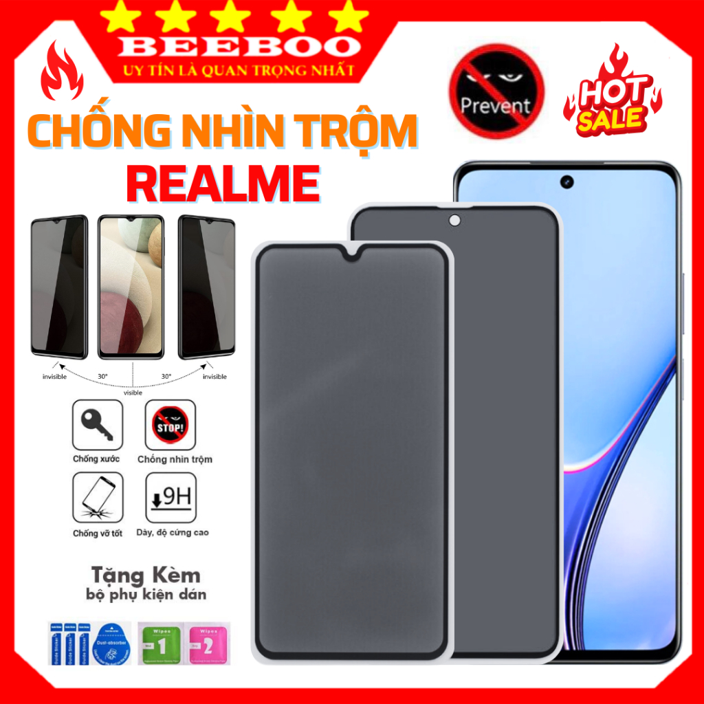 Kính cường lực chống nhìn trộm Realme 12 C3 C3i C11 C12 C20 C21 C25 C25s C51 C53 C55 C60 C61 C65 C65s C67 5 5s 5i 7i 9i