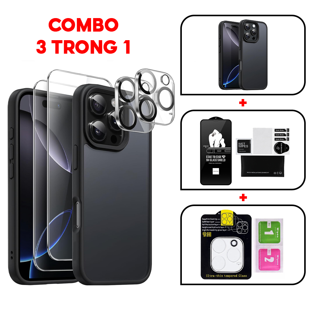 Ảnh 𝗖𝗢𝗠𝗕𝗢 - Ốp LIKGUS Nhám Chống Vân Tay, Chống Sốc 2M + Kính Cường Lực Trong Suốt + Cường Lực Bảo Vệ Camera 4