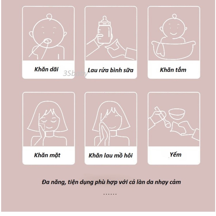 [Manny] Set 5 Khăn Sữa Xô 6 Lớp 30x30cm Bé Sơ Sinh, Chất Liệu Cotton Mềm Mịn HC05 3sbaby