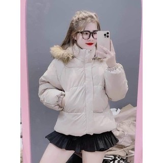 ÁO KHOÁC PHAO NỮ NÓN LÓT LÔNG THÁO RỜI ẤM ÁP MÙA ĐÔNG PHÙ HỢP THỜI TRANG