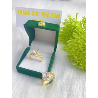 Nhẫn nữ đính đá mạ vàng 18k N020 mặt đá đỏ cao cấp Ti tan