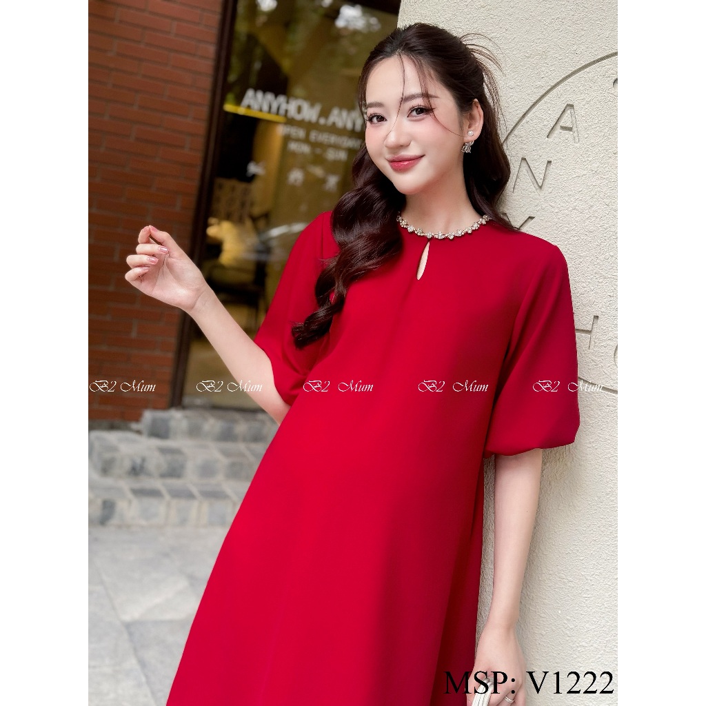 Váy Bầu Tuyết Nhung Xuông Tay Lỡ – Mềm Mại, Tinh Tế Cho Mẹ V1222 Thiết Kế By B2MUM