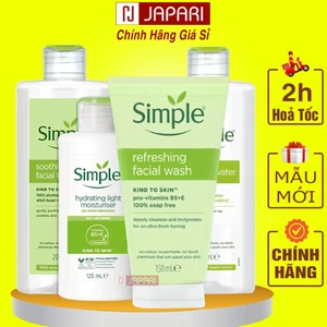 Sữa Rửa Mặt Simple + Nước Tẩy Trang Simple + Toner Nước Hoa Hồng Simple + Kem Dưỡng Ẩm Simple Chính Hãng Japari