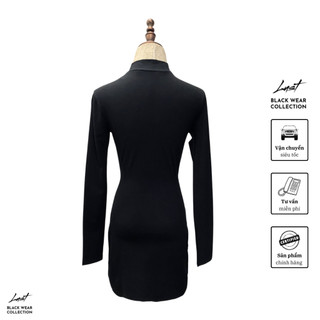 Đầm ôm body cổ cao dài tay thu đông LUST Váy đen thiết kế tôn eo hack dáng chất cotton mềm mịn M240
