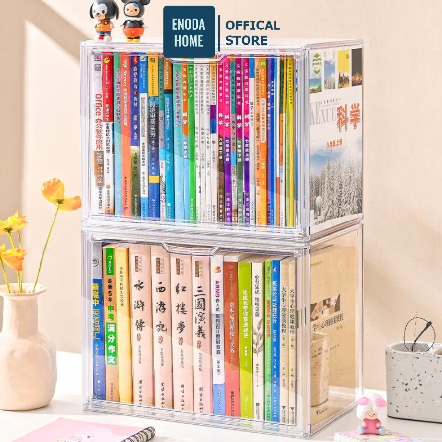 Hộp Đựng Sách Trong Suốt ENODA HOME, Hộp Nhựa Mica Trưng Bày Bảo Quản Sách Truyện Cỡ A4 HTS024