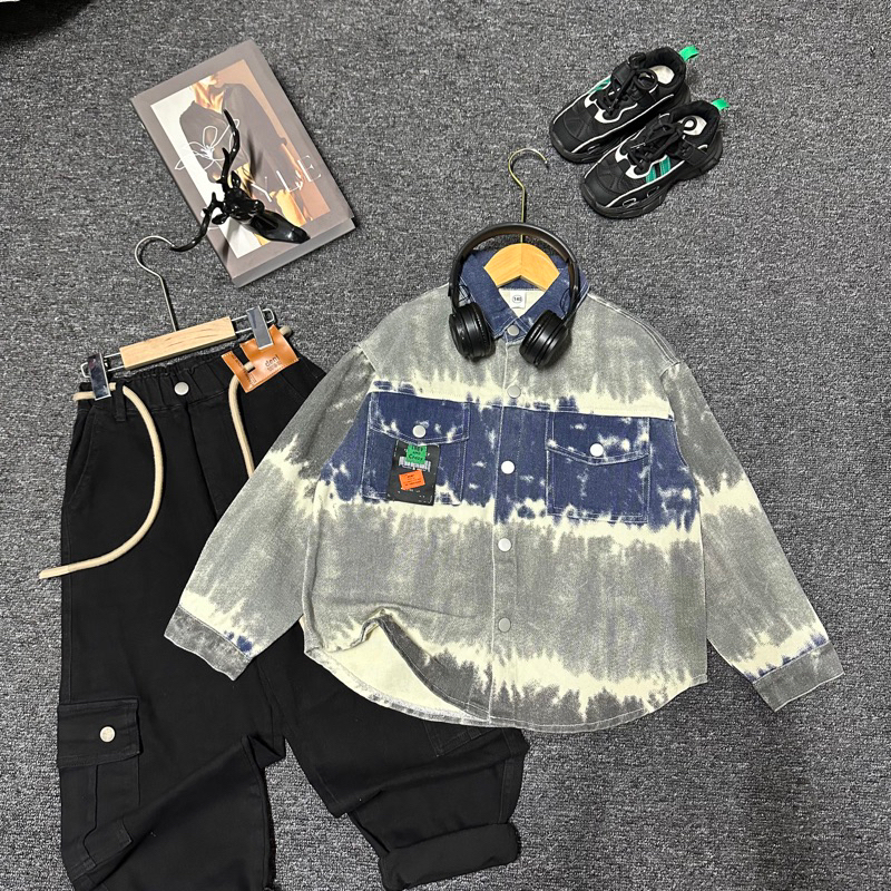 Set 2 áo khoác bò và áo nỉ hoodie cho bé size từ 30-56kg áo khoác jean bé trai hàng đẹp