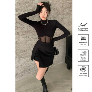 Set áo thun phối lưới và chân váy xẻ cao cấp LUST chất liệu dày dặn TX05