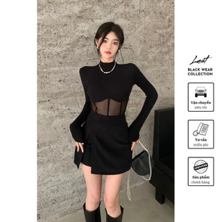 Set áo thun phối lưới và chân váy xẻ cao cấp LUST chất liệu dày dặn TX05