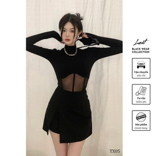 Set áo thun phối lưới và chân váy xẻ cao cấp LUST chất liệu dày dặn TX05