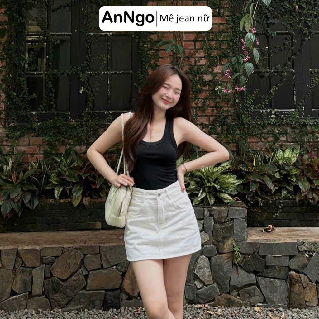 Chân váy jean nữ sành điệu, có lót trong không giãn Anngo - AT519