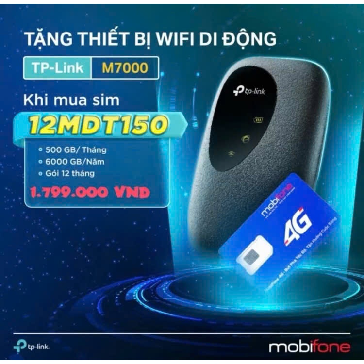 Combo sim data 12MDT150 + phát wifi TP Link di động không dây M7000 4G ...