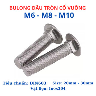 Bulong Cổ Vuông INOX 304 M6 M8 M10 - Ốc Đầu Dù Cổ Vuông Lắp Thang Máng Cáp, Đồ Gỗ, Pin Mặt Trời - Không Gỉ Sét Cao Cấp