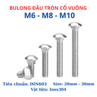 Bulong Cổ Vuông INOX 304 M6 M8 M10 - Ốc Đầu Dù Cổ Vuông Lắp Thang Máng Cáp, Đồ Gỗ, Pin Mặt Trời - Không Gỉ Sét Cao Cấp