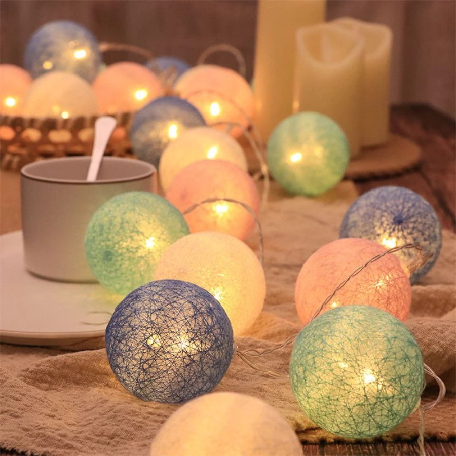 Dây đèn LED Banh chỉ decor trang trí Banh tròn Đường kính 6cm -  Dài 4m - 16 bóng
