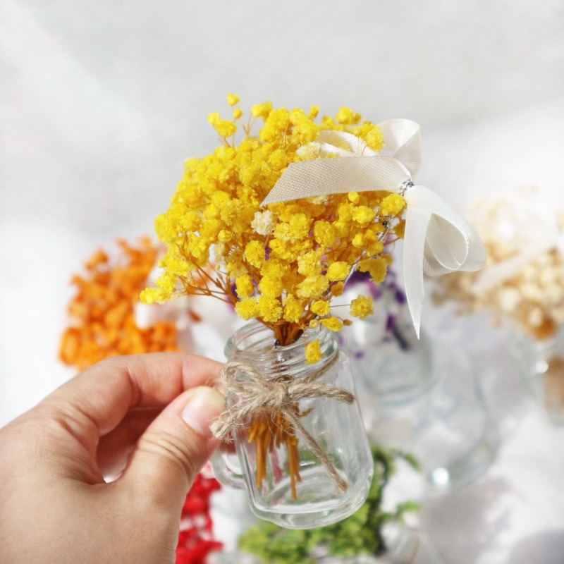 Bình hoa khô Mini thuỷ tinh vintage - Trang trí bàn làm việc phong cách Boho, tươi sáng độc đáo LH01
