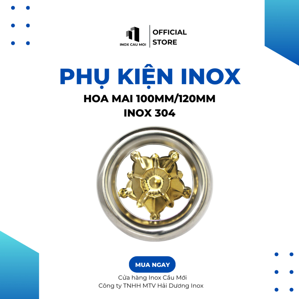 Hoa mai vàng inox 304, phụ kiện trang trí cổng, hàng rào, hành lang, kích thước 100mm, 120mm