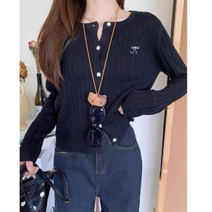 QCCC loại 1 Áo len cardigan vặn thừng thêu nơ siêu mềm mịn 4 màuuu