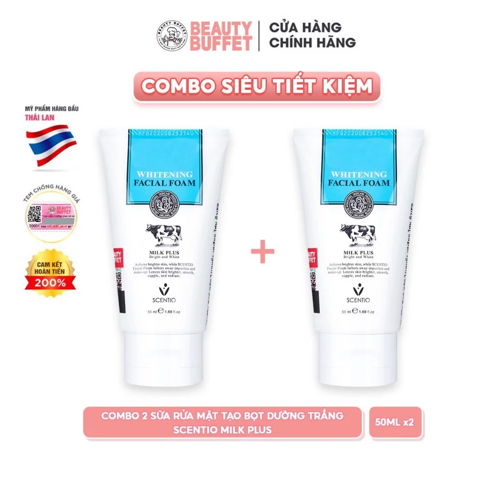Ảnh Combo 2 Sữa rửa mặt con bò dưỡn trắng Scentio Milk Plus Whitening Q10 Facial Foam 50ml 1