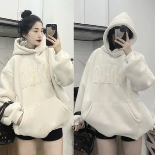 Áo Hoodie Unisex,Áo Hoodie thêu chữ WHO Tay Bồng Chất Liệu Nỉ Bông Dày Dặn Siêu Ấm Form Rộng Nam Nữ Hot Trend 2025