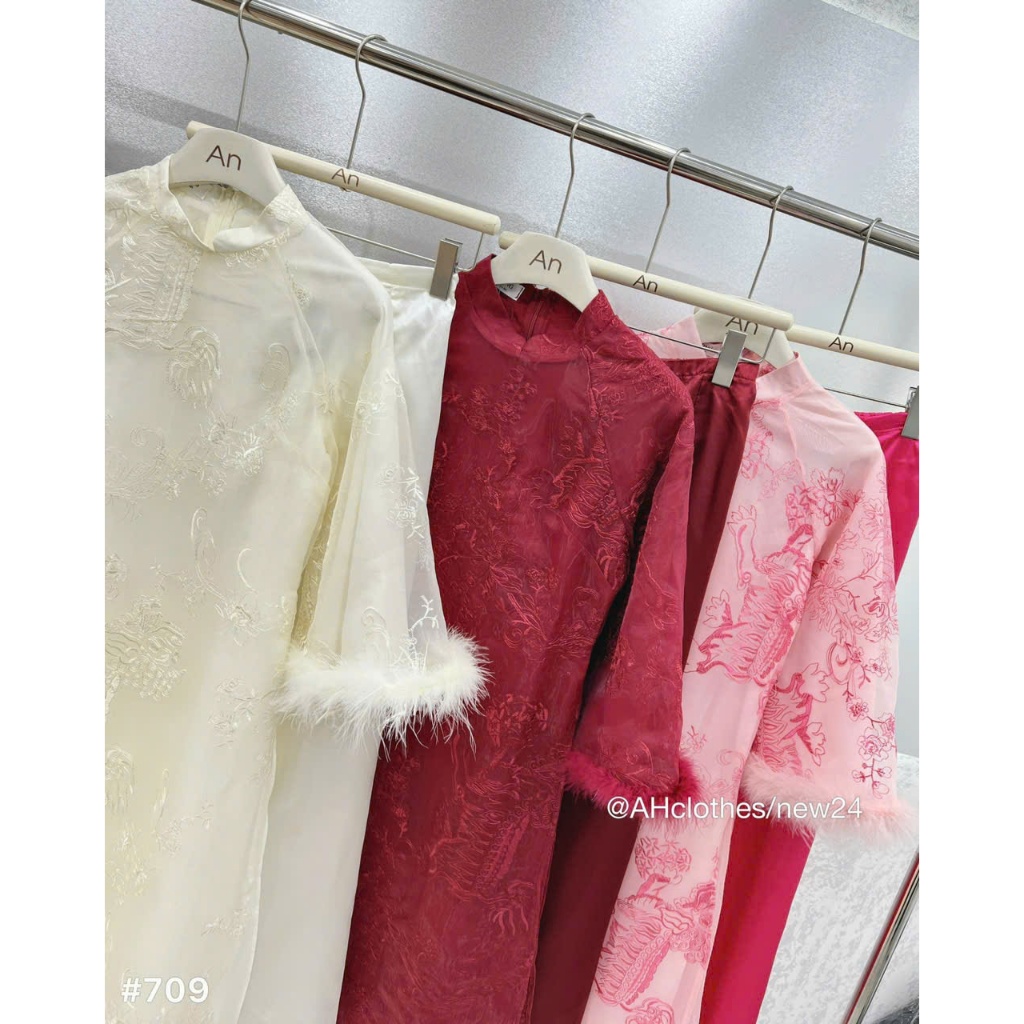 Áo dài nữ 4 tà GIAI THỤY Tamdesigner tay đính lông vũ trắng,Áo dài hiện đại sang chảnh cách tân kèm quần theo bộ cao cấp