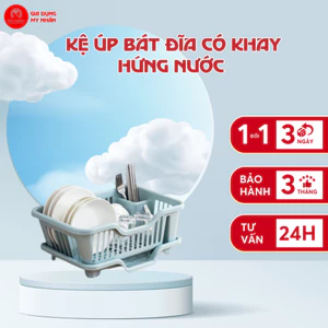 kệ úp bát đĩa có khay hứng nước tiện lợi, kệ bát đĩa kèm ống cắm đũa 3535