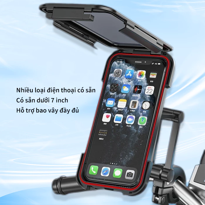 Giá đỡ điện thoại di động xe máy chống mưa và chống rơi xoay 360°. Tích hợp hút từ tính, có thể cố định điện thoại hiệu quả không bị xê dịch. Thiết Kế cửa sổ sau ốp lưng chống nước, không cần lấy điện thoại ra là có thể ghi lại và chụp ảnh.
