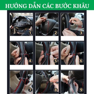 Vỏ Bọc Vô Lăng Tự Khâu Tay Bằng Da PU Mềm Mại Kèm Kim Và Chỉ May Tiện Lợi – Dùng Cho Vô Lăng Size 38cm