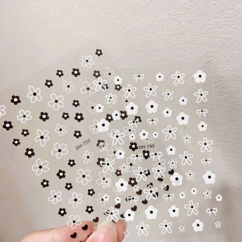 Sticker Nails Hoa nổi màu đen trắng 3D , sticker hoa nhí dán móng siêu ...