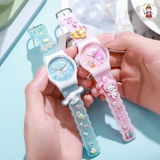 Đồng Hồ Đeo Tay Kuromi / Melody / Cinnamonroll Xinh Xắn Dây Đeo Sillicon Cao Cấp Kèm Sticker Đáng Yêu Cho Bé