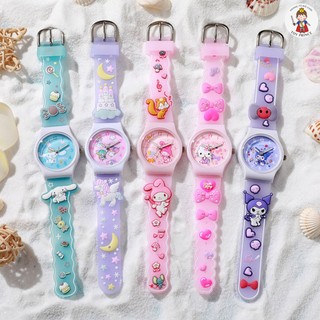 Đồng Hồ Đeo Tay Kuromi / Melody / Cinnamonroll Xinh Xắn Dây Đeo Sillicon Cao Cấp Kèm Sticker Đáng Yêu Cho Bé