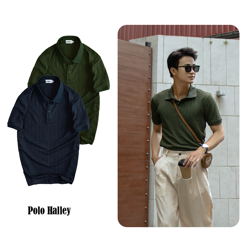 Áo thun polo ngắn tay vân dệt kim form basic sang trọng thanh lịch, phong cách quý ông Halley E22
