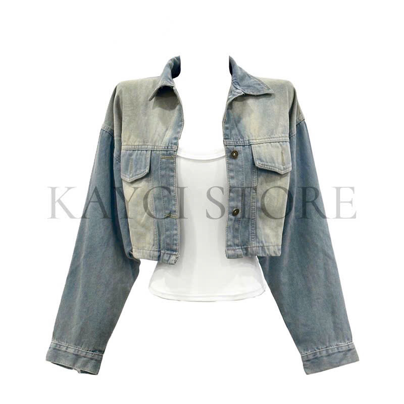 [CROPPED DENIM JACKET] Áo Khoác Jean Nữ Croptop, Áo Khoác Denim Dáng Ngắn Màu Bụi Hack Dáng | KAYCI.STU