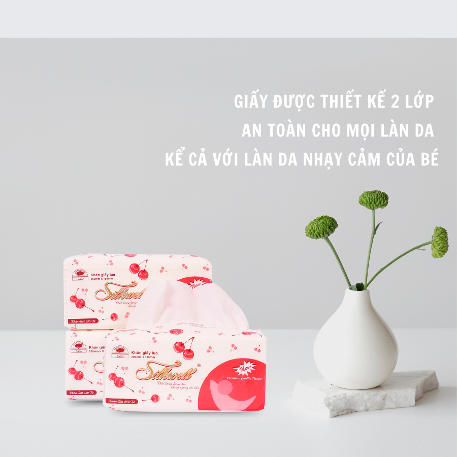 Thùng 9 gói Giấy ăn rút lụa Silkwell 280 tờ 2 lớp dai, mềm, mịn, không bụi giấy