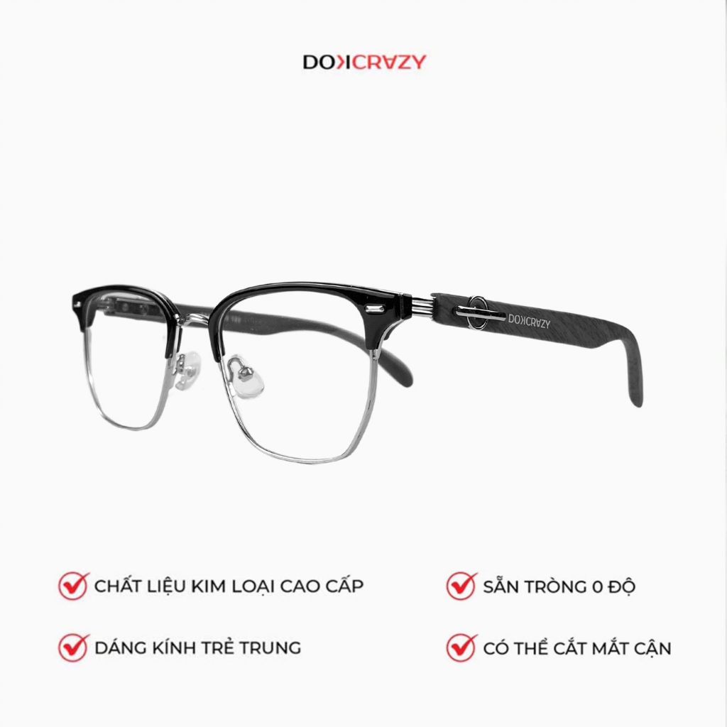 Ảnh Gọng kính kim loại DOKCRAZY BOLD Cao Cấp, Nam Nữ, Basic, Chống ánh sáng xanh tia UV400,Gọng Bọc Nhựa 2
