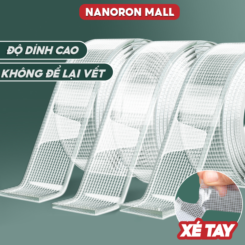 Băng keo nano lưới siêu dính bản 3cm NANORON Băng keo 2 mặt nano trong suốt dính đồ vật