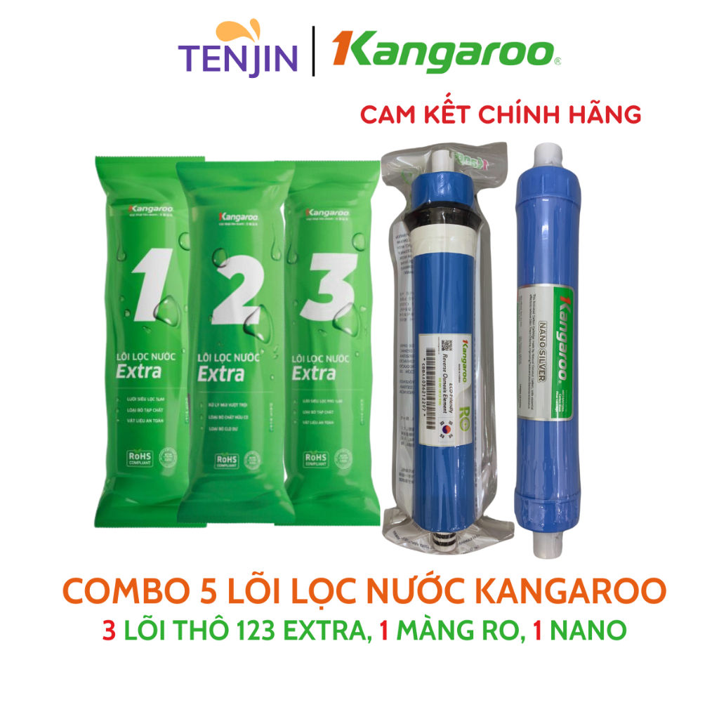 Combo 5 Lõi Lọc Kangaroo gồm 123 RO50GPD Nano Chính Hãng Dùng Cho Máy Lọc Nước RO