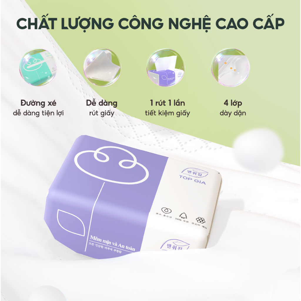 Giấy ăn đa năng Top Gia Thùng 30 gói rút 3 màu Top Gia cao cấp, mềm mịn, an toàn