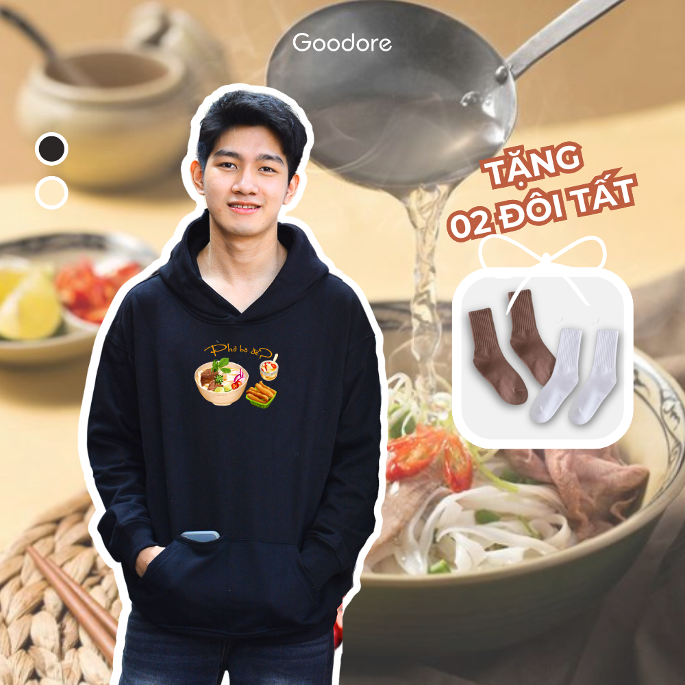 Áo Hoodie nỉ chân cua (Nỉ Da Cá) thương hiệu Goodore mẫu Phở dáng Oversize năng động mùa thu đông