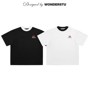 ÁO THUN FORM BOXY PHỐI MÀU BO CỔ "I LOVE WONDER" WONDERSTU - UNISEX COTTON 260GSM