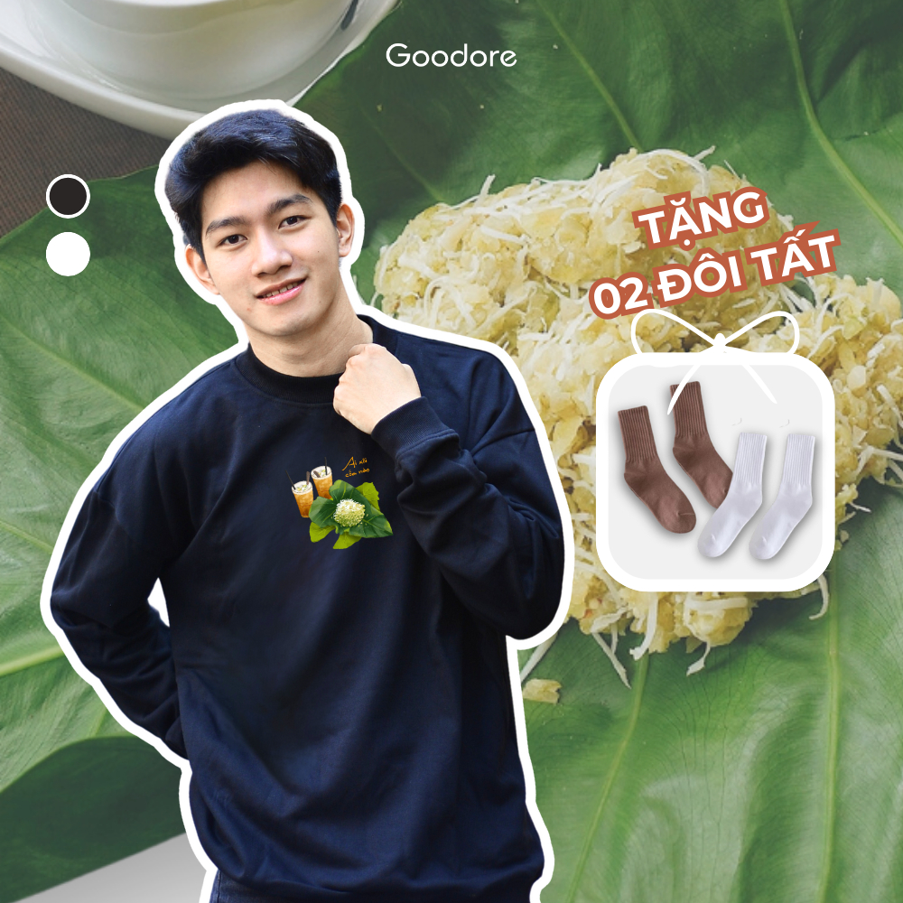 Áo dài tay Sweater nỉ chân cua (Nỉ Da Cá) thương hiệu Goodore mẫu Xôi Cốm dáng Oversize năng động mùa thu đông