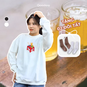 Áo dài tay Sweater nỉ chân cua (Nỉ Da Cá) thương hiệu Goodore mẫu Trà Đá dáng Oversize năng động mùa thu đông