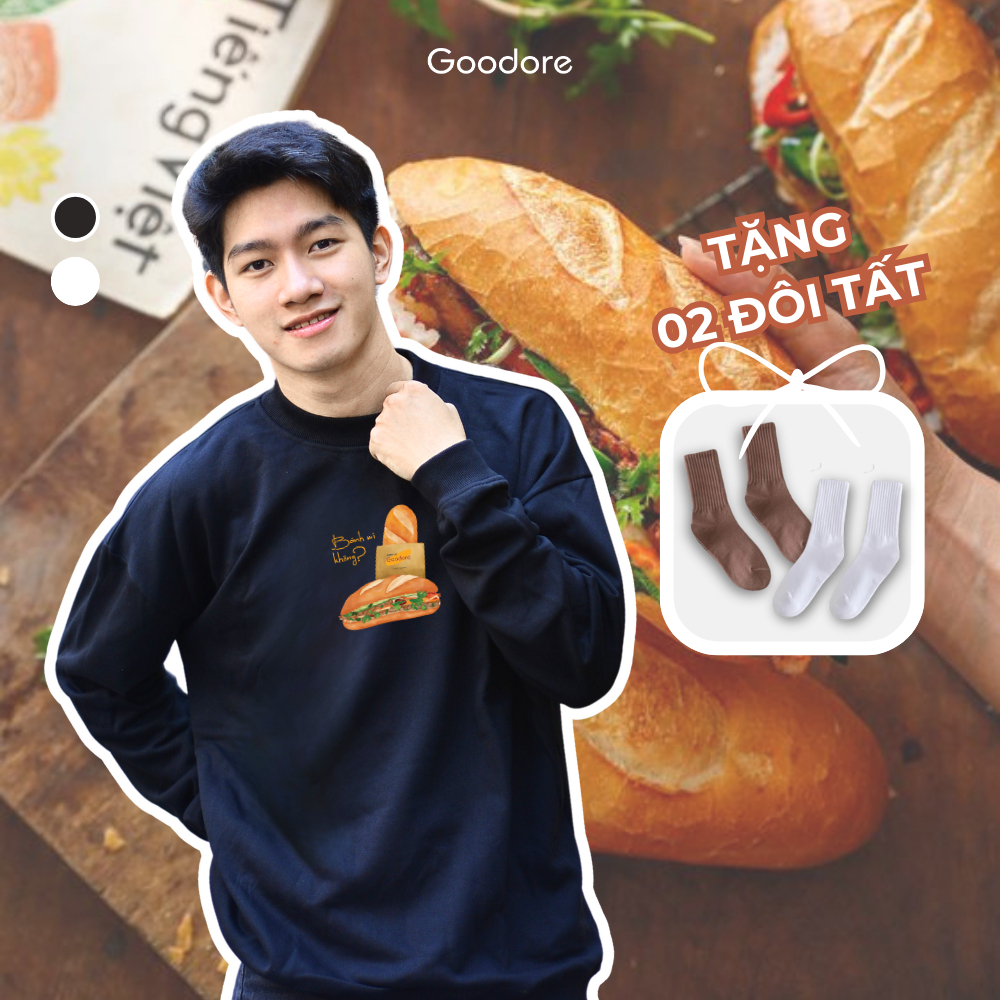 Áo dài tay Sweater nỉ chân cua (Nỉ Da Cá) thương hiệu Goodore mẫu Bánh mỳ dáng Oversize năng động mùa thu đông