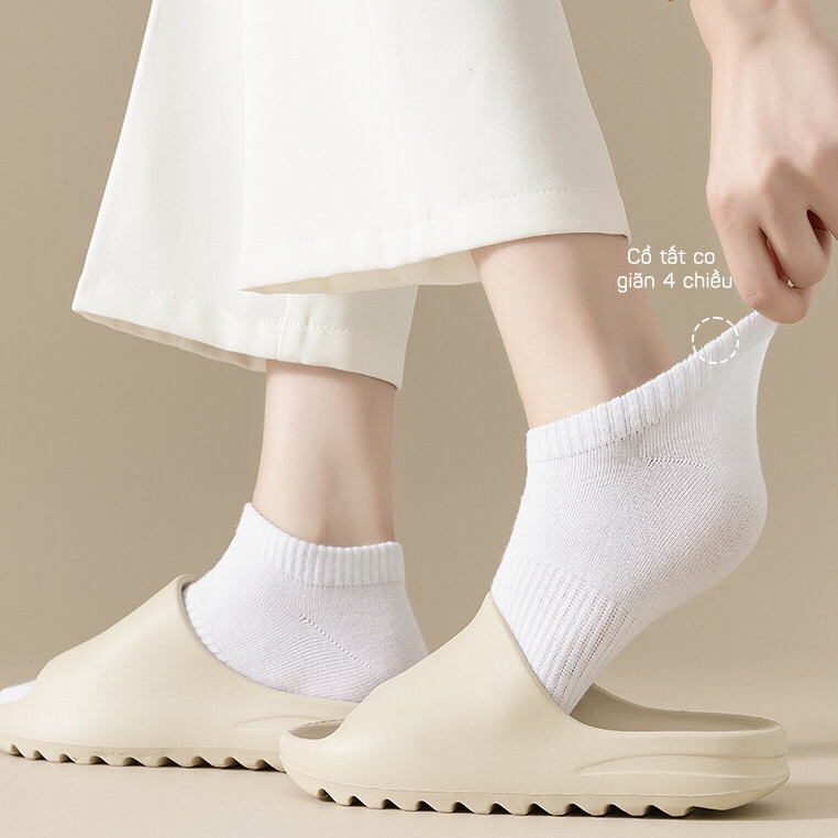 Tất vớ nam nữ cổ ngắn basic màu đen trắng, chất liệu cotton co giãn 4 chiều - Ekiu shop