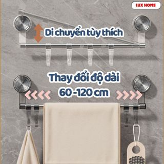 Giá Treo Khăn Mặt Điều Chỉnh Thu Gọn Ngắn Dài, Kệ Treo Dép, Kệ Treo Đồ Cốc Hút Đa Năng