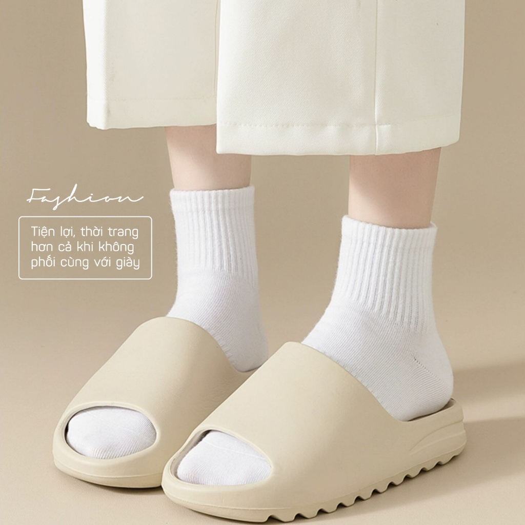 Tất vớ nam nữ cổ lửng trắng đen basic, chất liệu cotton co giãn 4 chiều - Ekiu Shop
