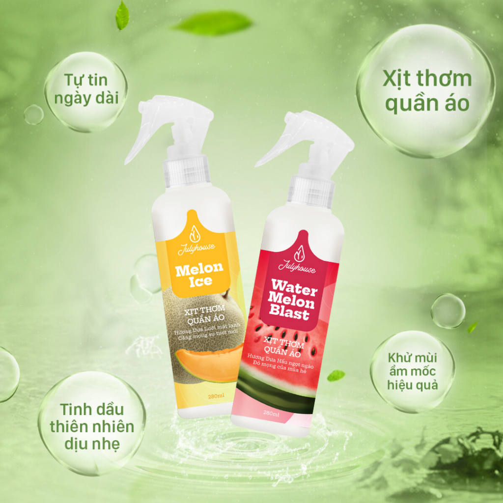 Ảnh Combo Xịt thơm quần áo Julyhouse hương trái cây tươi mát dưa hấu và dưa lưới 280ml 4